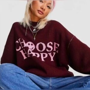 Topshop Maroon 'Choose Happy' Sweater